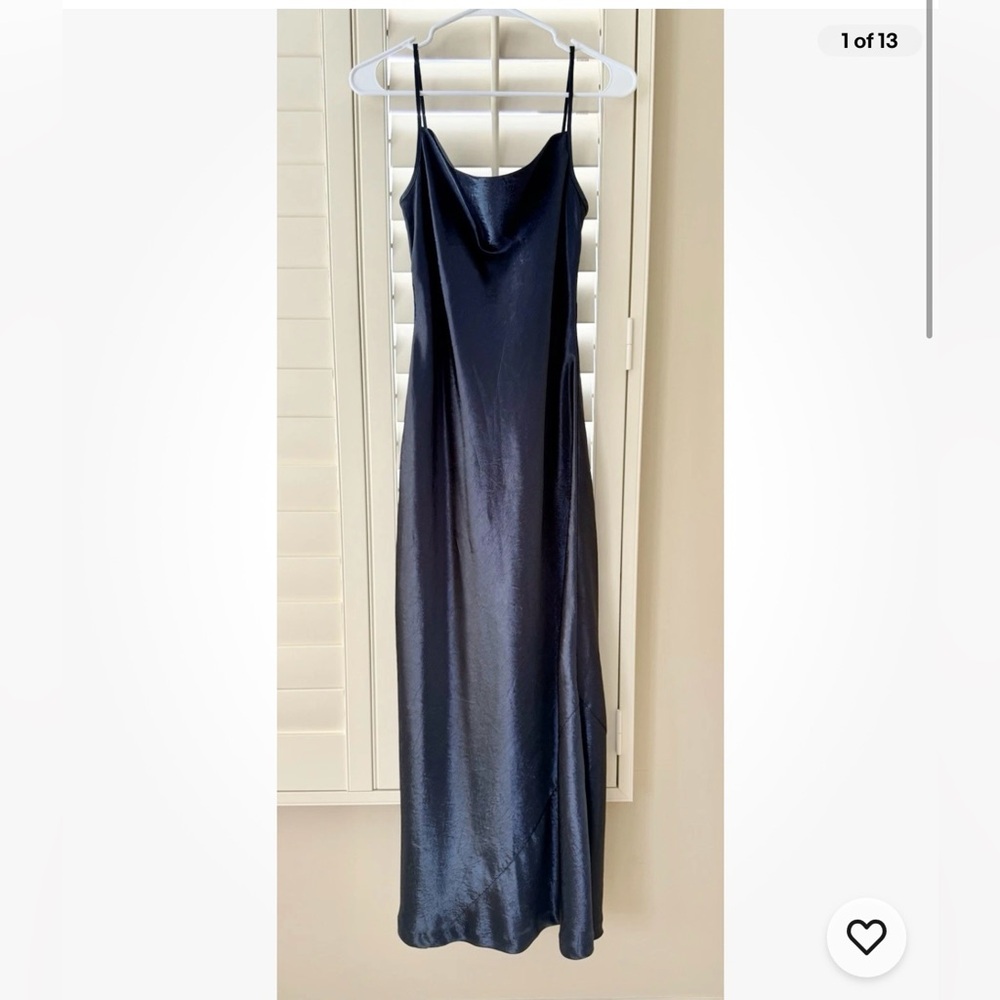 Banana Republic Blue Grey Metallic V-Neck Satin Maxi Slip Dress, NWOT, Size 0